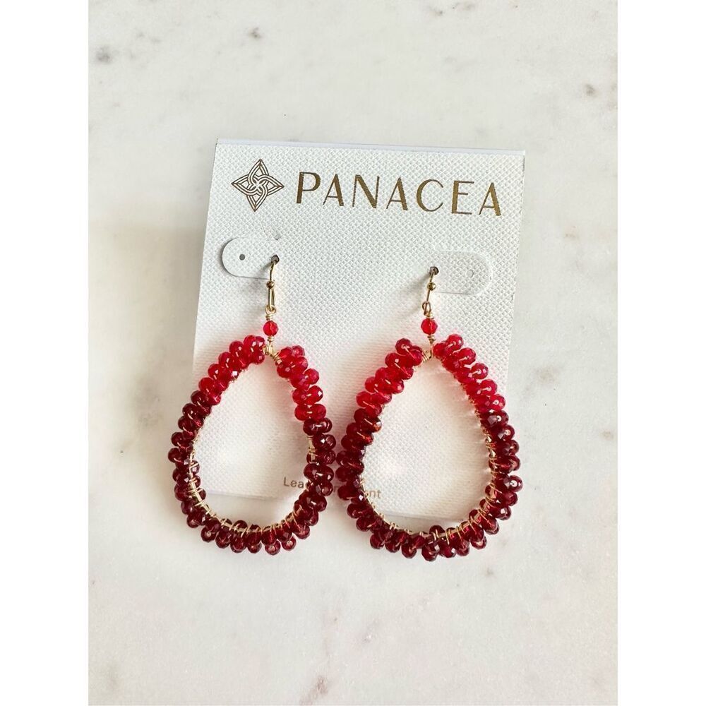 Panacea red beaded dangle earrings ￼